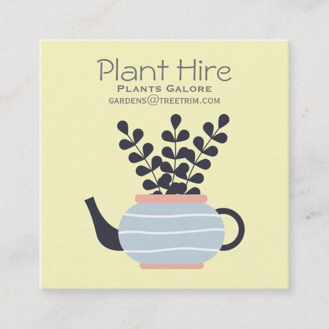 Plant hire modern plants pastel square business card (Front)