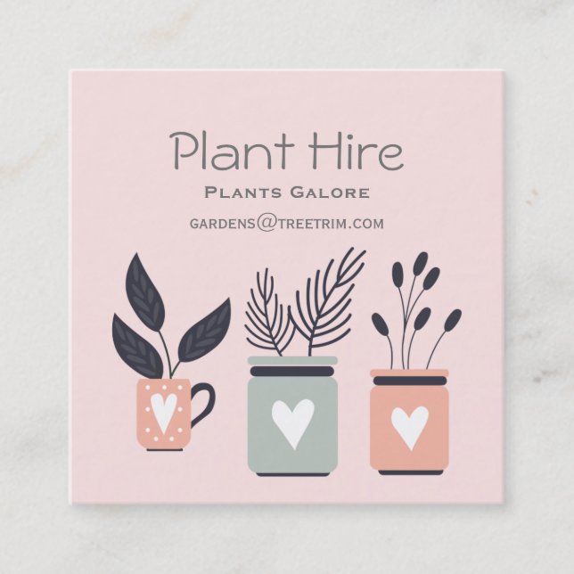 Plant hire modern plants pastel square business card (Front)