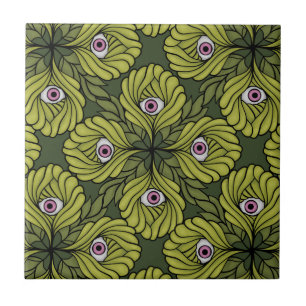 Plant Horror Art - Creepy Cute Green Flower Tile