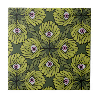 Plant Horror Art - Creepy Cute Green Flower Tile