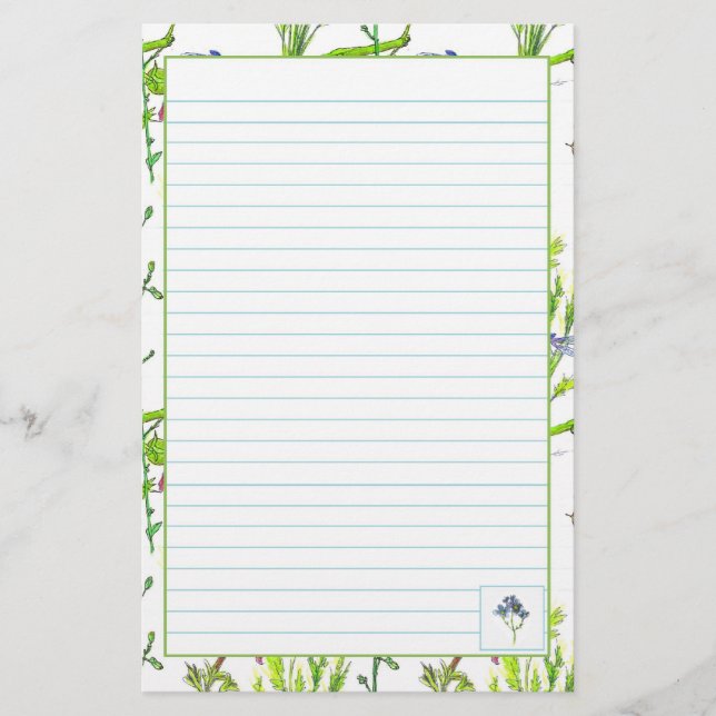 Plant Illustration Watercolor Vegetables Lined Stationery (Front)