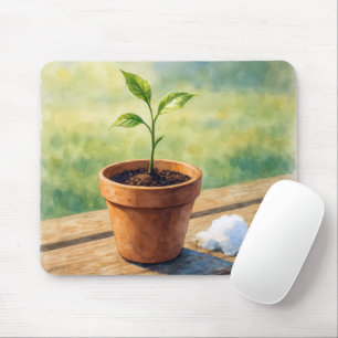 Plant In Clay Pot With Snow Pile Mouse Mat