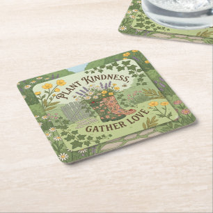 Plant Kindness, Gather Love Square Paper Coaster