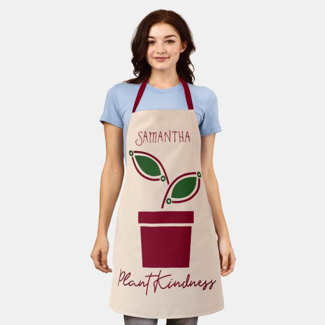 Plant Kindness Leaves Name Beige Burgundy Apron (Worn)