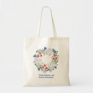 Plant Kindness White Botanical Wreath  Tote Bag