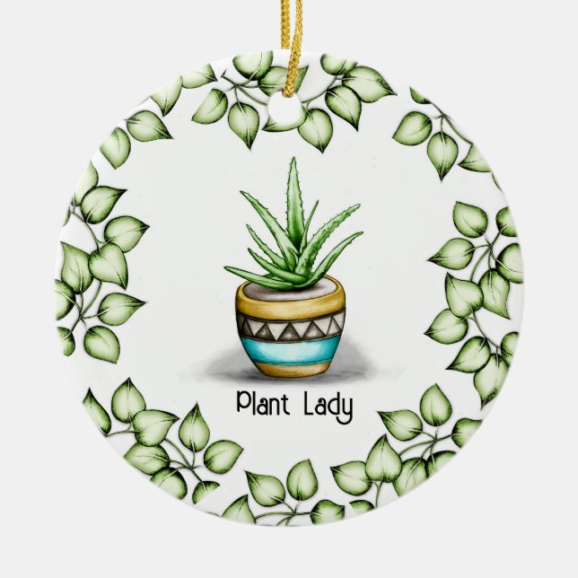 Plant Lady, Aloe Plant Ceramic Tree Decoration (Front)