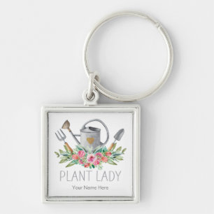 Plant Lady Boho Watercolor Gardener Humour Key Ring