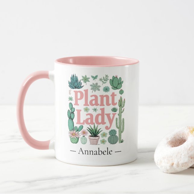 Plant Lady Cute Personalised Two-Tone Coffee Mug (With Donut)