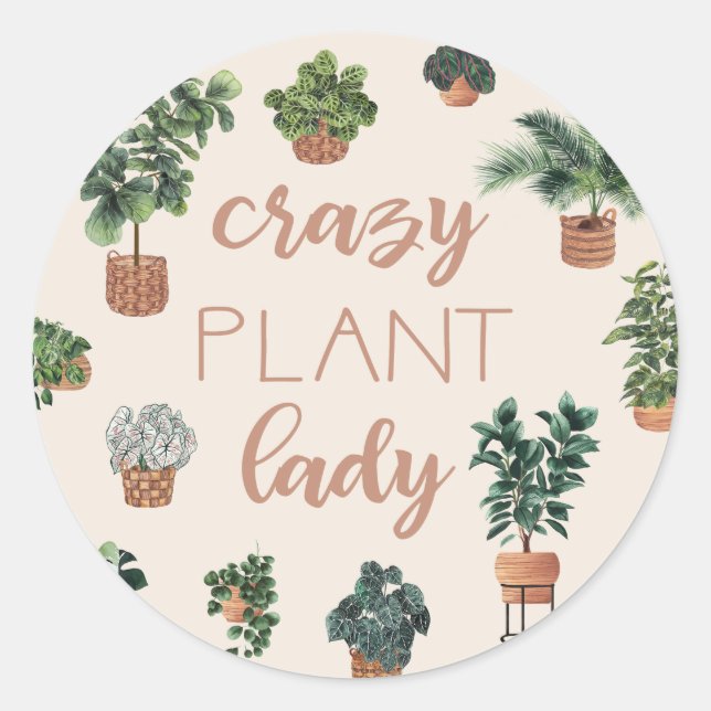 Plant Lady Iluustration Classic Round Sticker (Front)