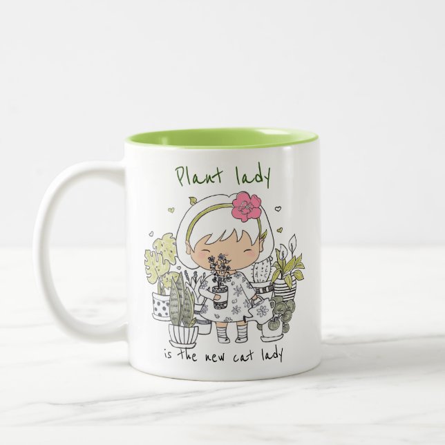 Plant Lady Is The New Cat Lady/ Funny Two-Tone Coffee Mug (Left)