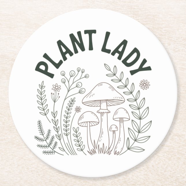 Plant lady round paper coaster (Front)