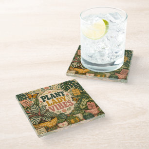 Plant Lady Vibes Glass Coaster