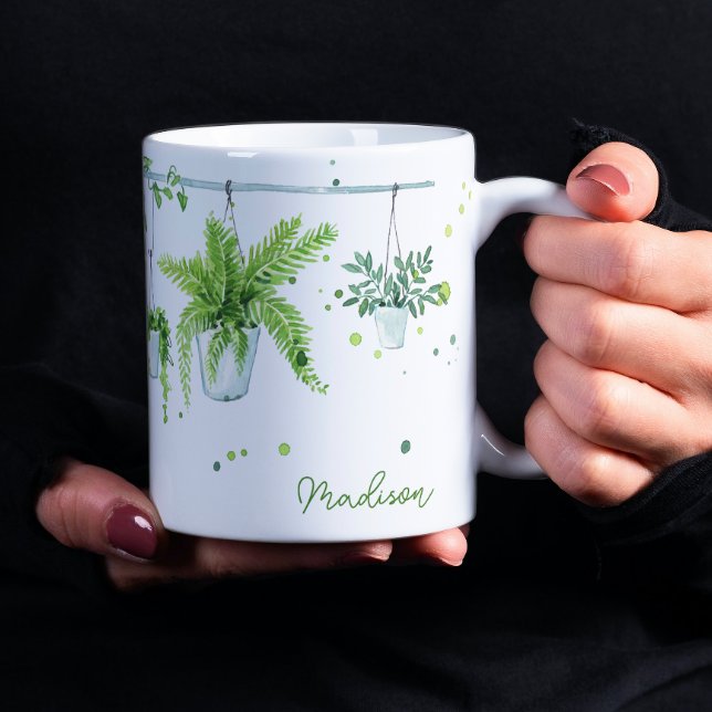 Plant Lady Watercolor Personalised Name Coffee Mug (Creator Uploaded)