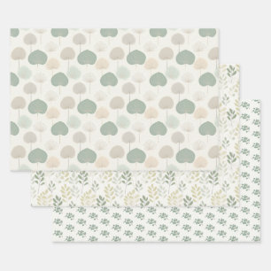 Plant leaf green beige grey neutrals wrapping paper sheet