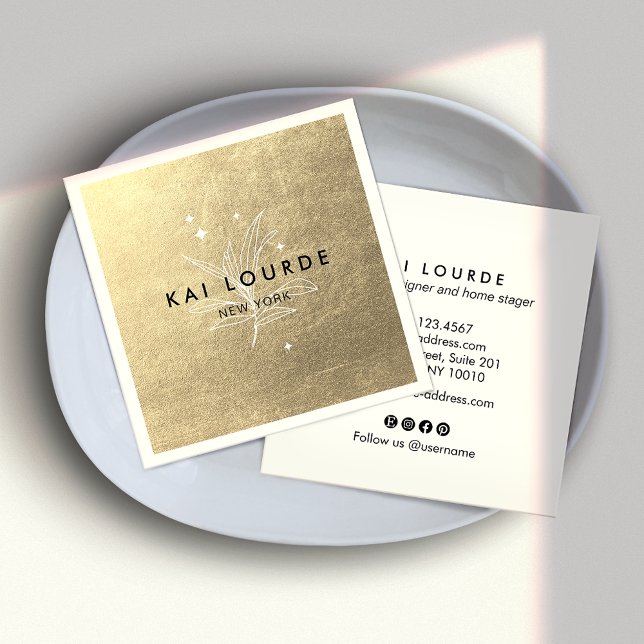 Plant Leaves Gold Square Business Card (Creator Uploaded)