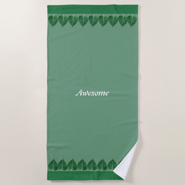 Plant Leaves on Green Personalised Beach Towel (Front)