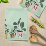 Plant Lover Chic Watercolor Potted Plants Monogram Tea Towel<br><div class="desc">Are you crazy about plants? or know someone who just can't get enough of their plants? Then this "Crazy Plant Lady" kitchen towel is perfect for yourself or as a gift. Our design features our beautiful chic handpainted watercolor potted plants. Personalise the pot with your monogram. All artwork by Moodthology....</div>