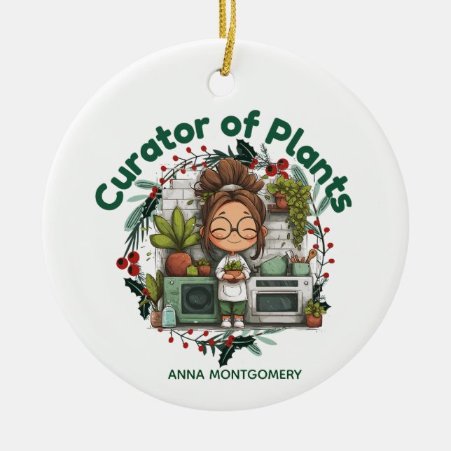 Plant Lover Curator of Plants Gardening Christmas Ceramic Tree Decoration (Front)