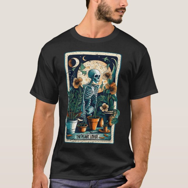 Plant Lover Gardener Tarot Card Halloween Skeleton T-Shirt (Front)