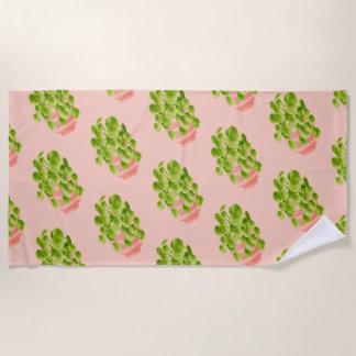 Plant lover gift- watercolor pilea houseplant  beach towel
