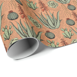 Plant Lover Orange Aloe Vera Succulents Cactus Wrapping Paper