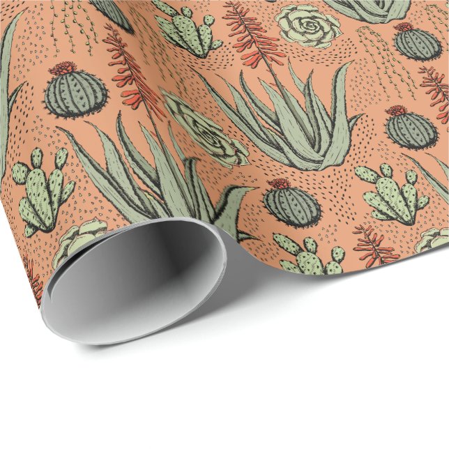 Plant Lover Orange Aloe Vera Succulents Cactus Wrapping Paper (Roll Corner)