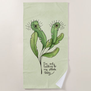 Plant lover pun funny introvert gardener beach towel