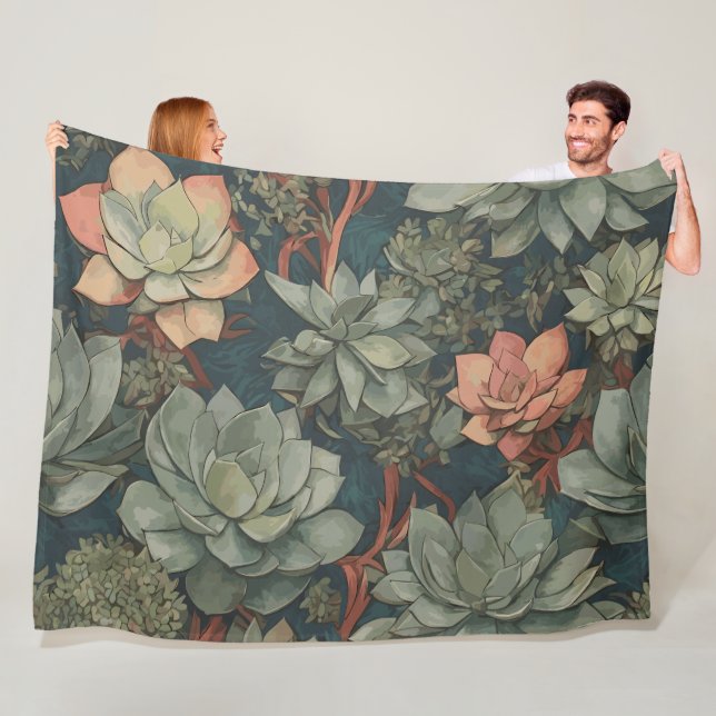 Plant Lover Succulents Garden Pattern Fleece Blanket (In Situ)