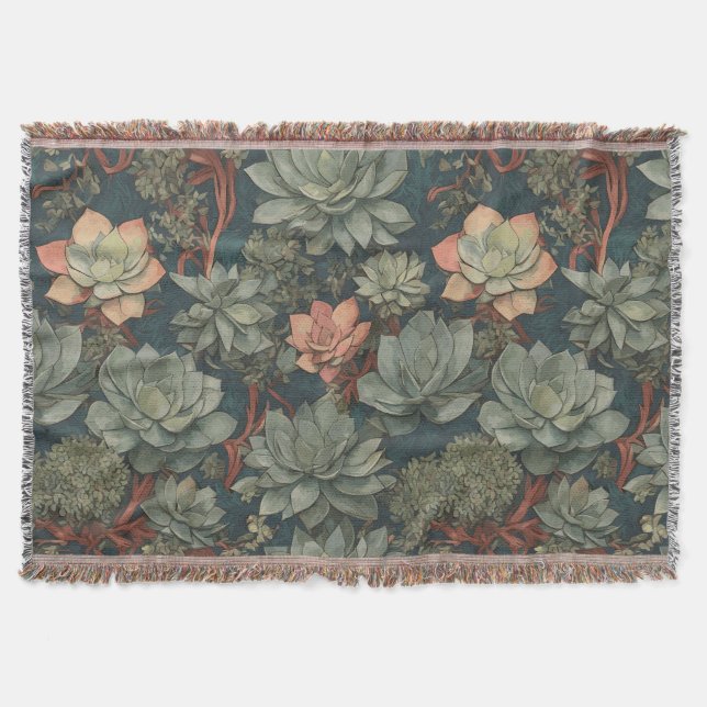 Plant Lover Succulents Pattern Throw Blanket (Front)
