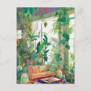 Plant Lovers Boho Living Room Postcard