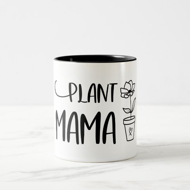 Plant Mama Black and White Botanical Line Art Two-Tone Coffee Mug (Center)