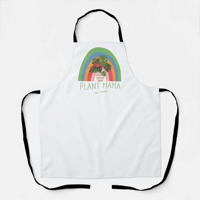 Plant Mama Boho Rainbow Monstera Leaves Gardener  Apron (Front)