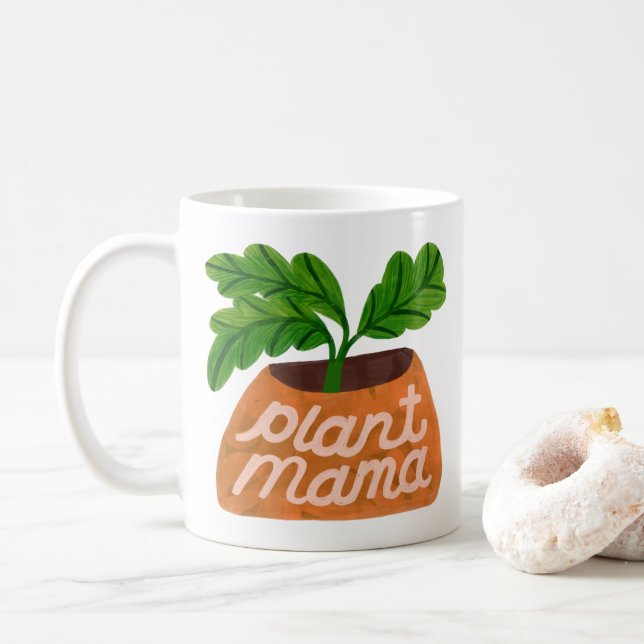 Plant Mama - Illustrated Potted Plant Mug Gift (With Donut)