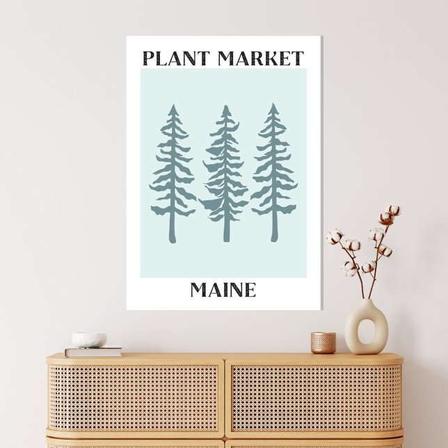 Plant Market Maine Green Pine Tree Forest Canvas Print (In situ boho interior)