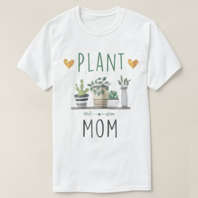 Plant Mom Watercolor Boho Design T-Shirt (Design Front)