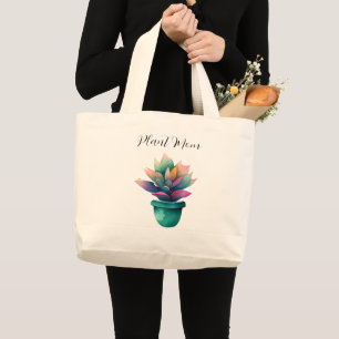 Plant Mum Colourful Watercolor Plant Large Tote Bag