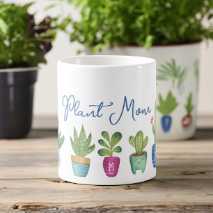 Plant Mum Fun & Cute Potted Plants Monogram Coffee Mug