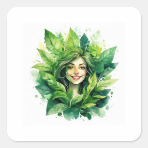 Plant Mum in Bloom Design - Funny Green Thumb Tee Square Sticker