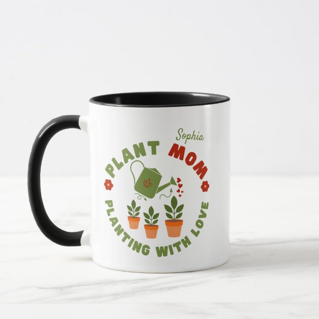 Plant Mum Planting With Love Personalised Mug (Left)