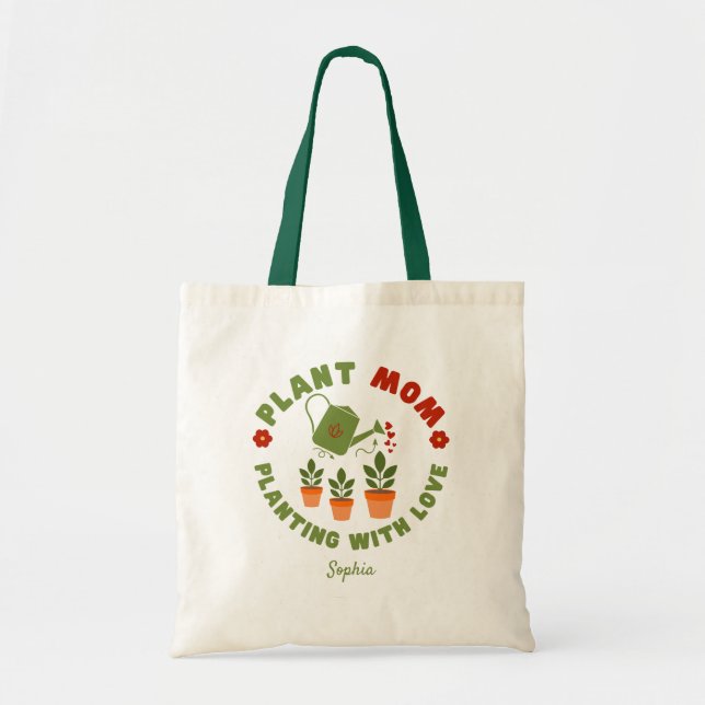 Plant Mum Planting With Love Personalised Tote Bag (Front)