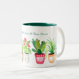Plant Mum Watercolor Potted Houseplants Funny Two-Tone Coffee Mug