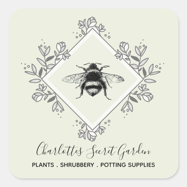 Plant Nursery Gardening Supplies Honey Bee Logo Square Sticker (Front)