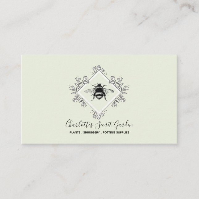 Plant Nursery Honey Bee With Floral Logo Business Card (Front)