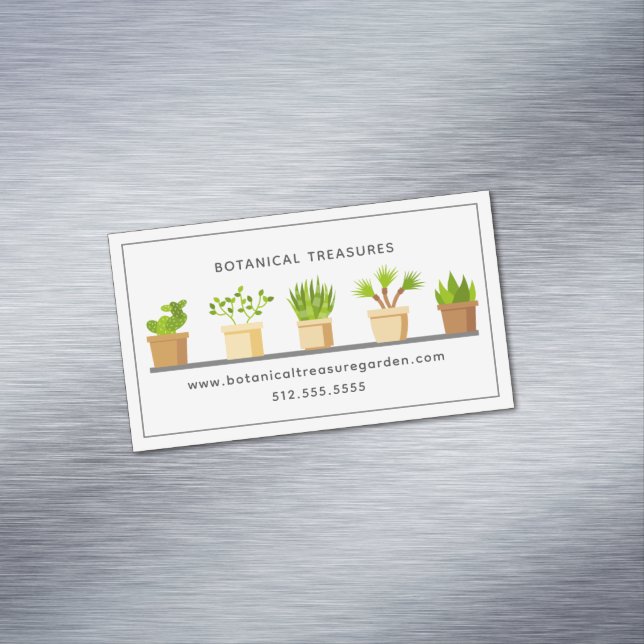 Plant Nursery Modern Garden Botanist Succulents Magnetic Business Card (In Situ)