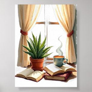 Plant Parent Reading Nook Succulent and Book Cozy Poster