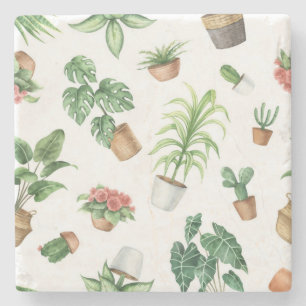 Plant pattern stone coaster