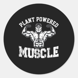 plant powered muscle classic round sticker