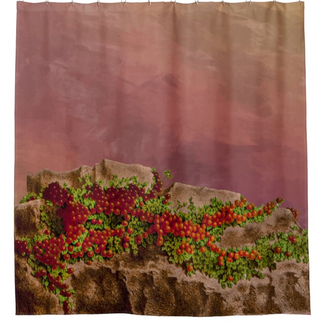 Plant Red Coral Bead Garden Bathroom Shower Curtain (Front)