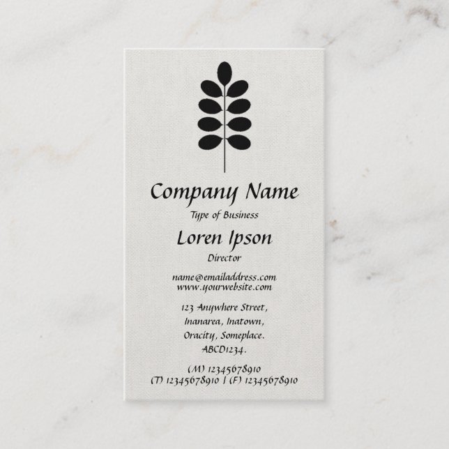 Plant Symbol - Black on Canvas Business Card (Front)