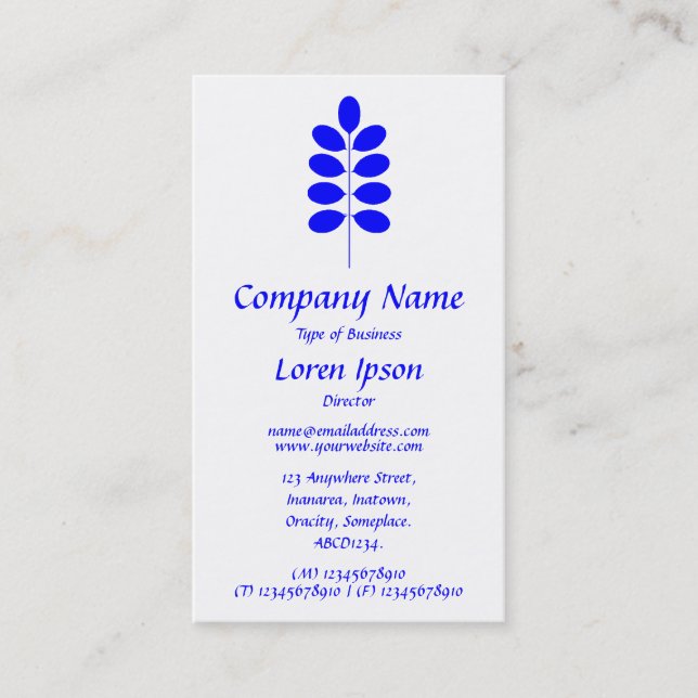 Plant Symbol - Blue on White Business Card (Front)